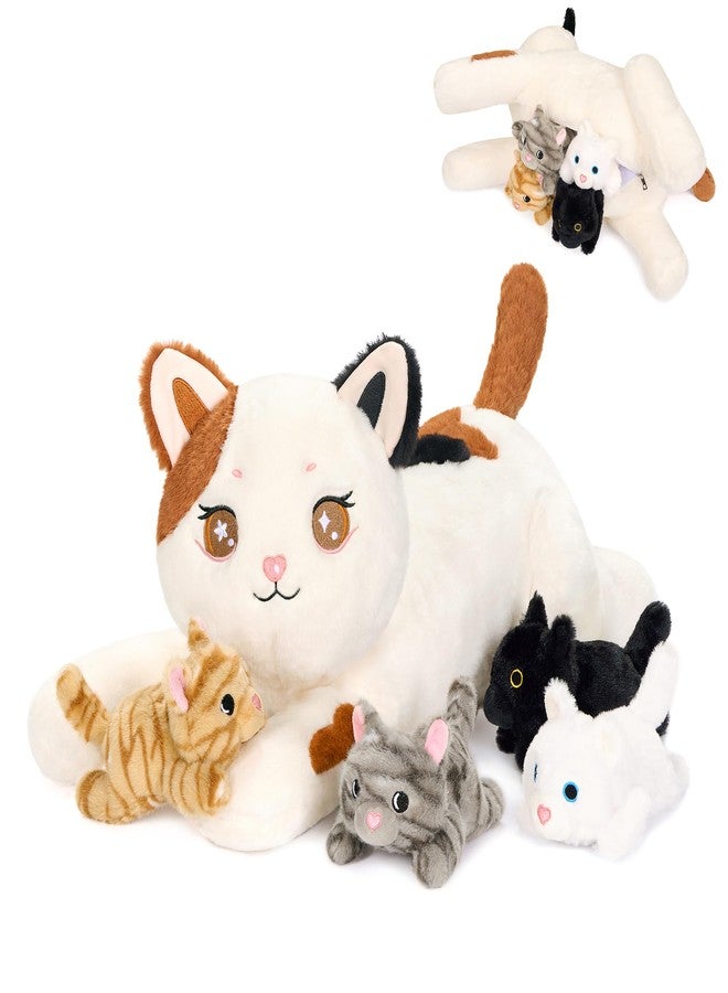 Onsoyours Original 5PC Cat Stuffed Animals with Babies Inside, Kawaii Kiity Plush with Mommy & 4 Kittens - Cute Plushies Toys for Girls Kids (White) - Image 1